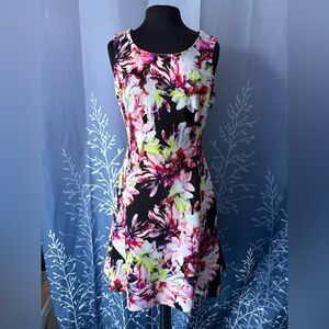 Worthington Black Pink Yellow Floral Midi Dress
